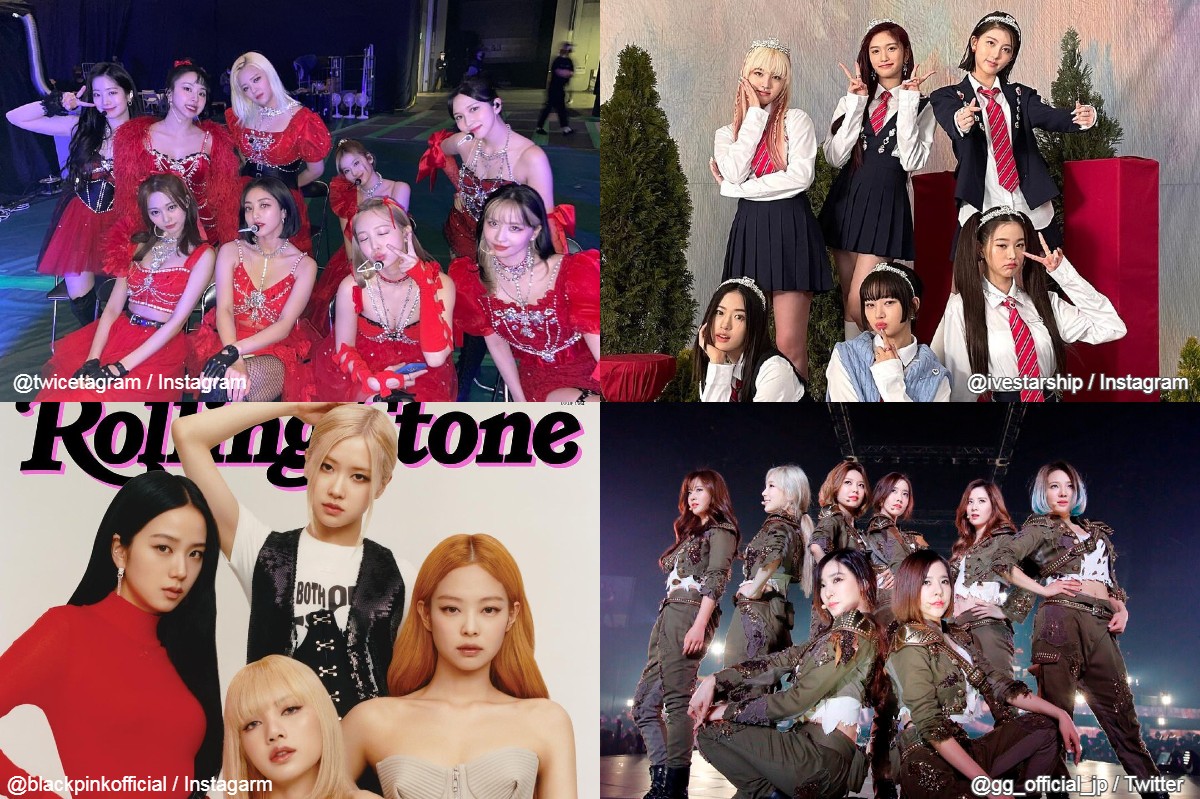 左上から時計回りに TWICE、IVE、少女時代、BLACKPINK